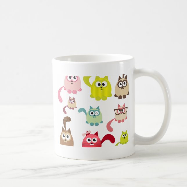 Niedliche Katzen, Kindermuster, farbig, fröhlich,  Kaffeetasse (Rechts)