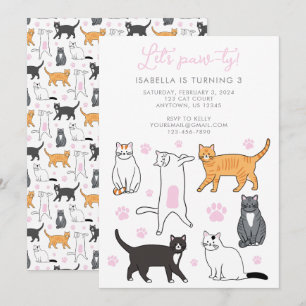 Niedliche Katzen Lasst uns Pawty Kindergeburtstag  Einladung