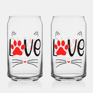Niedliche Katzen-LIEBE Typografie mit roter Paw Dosenglas