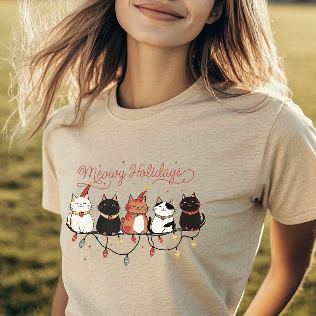 Niedliche Katzen Meowy Urlaub Weihnachtsbeleuchtun Tri-Blend Shirt (Von Creator hochgeladen)