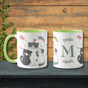 Niedliche Katzen Miauen Herzen Themed Monogramm Tasse