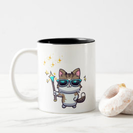 Niedliche Katzen mit Brillen, die Magic Wands Star Zweifarbige Tasse