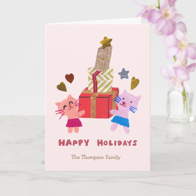 niedliche Katzen mit Geschenke Baby rosa Urlaub Karte (Orchidee)
