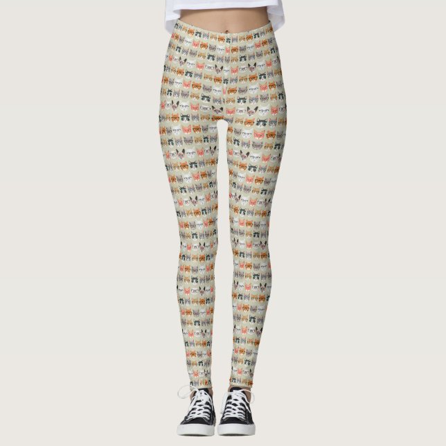 Niedliche Katzen mit Glasmuster Leggings (Vorderseite)