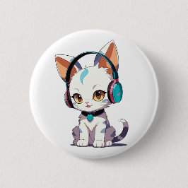 Niedliche Katzen mit Kopfhörerarm Button