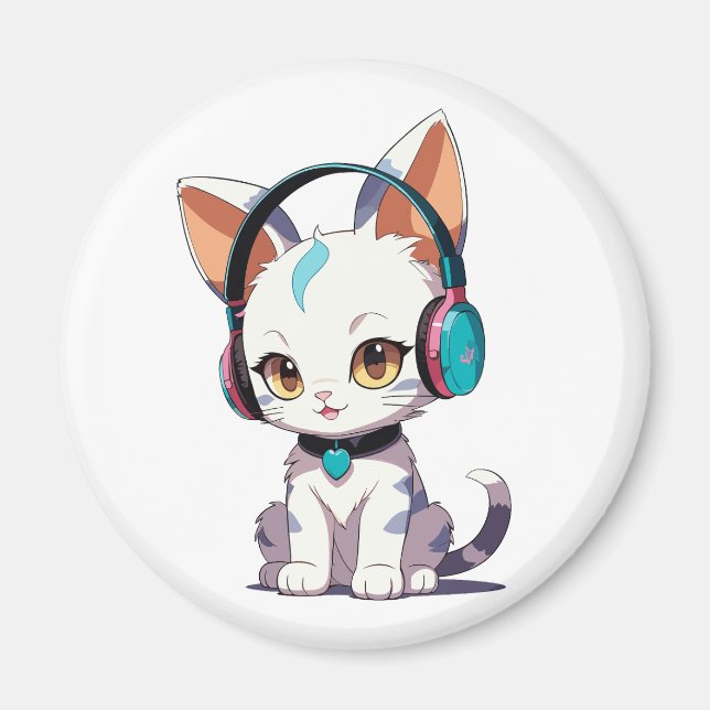 Niedliche Katzen mit Kopfhörerarm Magnet (Vorne)