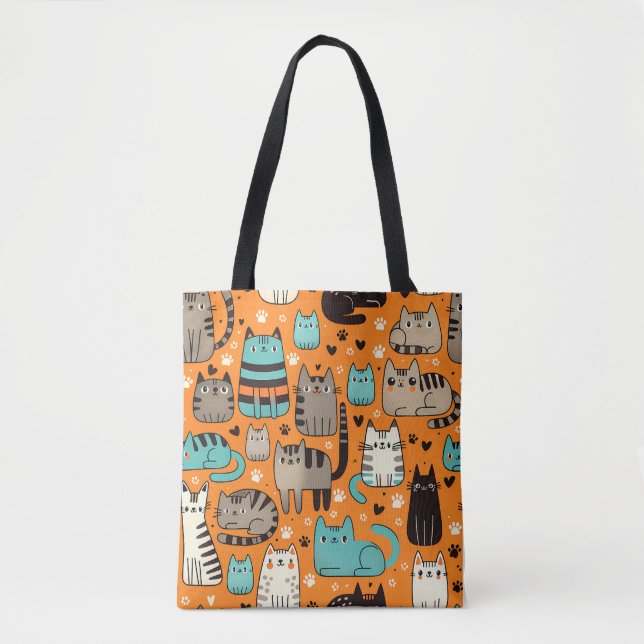 Niedliche Katzen mit orangefarbenem Hintergrund Tasche (Vorderseite)