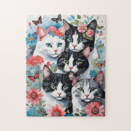 Niedliche Katzen mit rosa Blume und Schmetterlinge