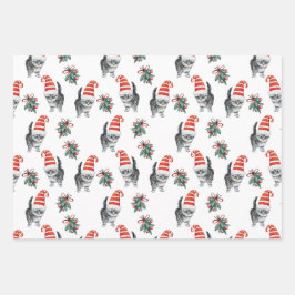 niedliche Katzen mit Weihnachtsmannmütze, melodisc Geschenkpapier Set