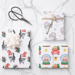 niedliche Katzen mit Weihnachtsmannmütze, melodisc Geschenkpapier Set