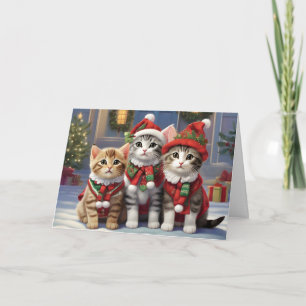 Niedliche Katzen mit Weihnachtsmannmützen Karte
