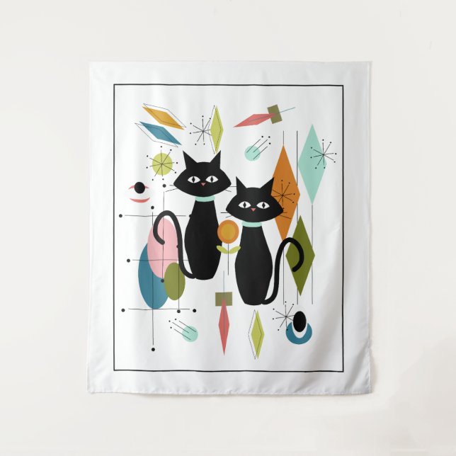 Niedliche Katzen Mitte des 20. Jahrhunderts Wandteppich (Vorderseite)