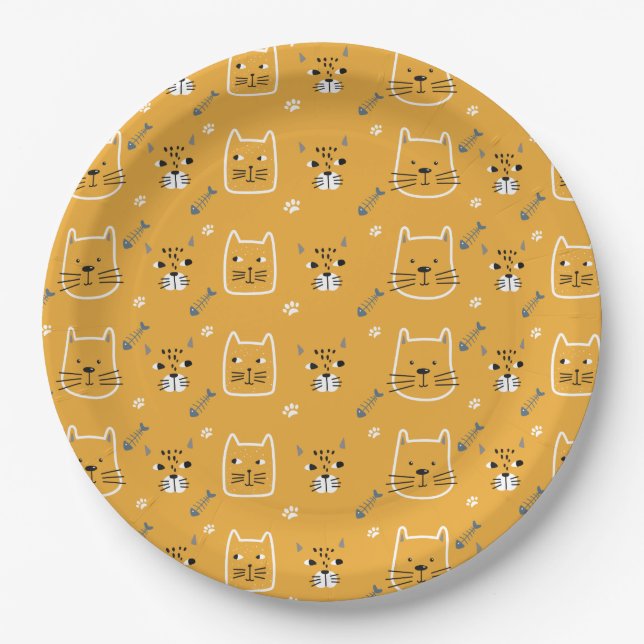 Niedliche Katzen Modernes Muster Pappteller (Vorderseite)