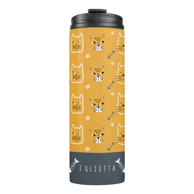 Niedliche Katzen Modernes Muster Personalisiert Thermosbecher (Vorderseite)