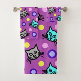 Niedliche Katzen Muster in Violett Badetuch Set