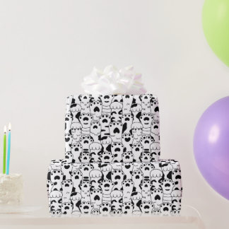 Niedliche Katzen Muster Schwarz-weiß Geschenkpapier