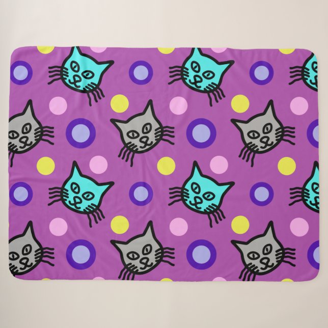 Niedliche Katzen Muster Violet Große Sherpa Blanke Sherpadecke (Vorderseite (Horizontal))