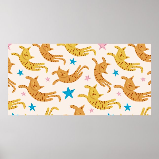 Niedliche Katzen nahtlose Muster mit Sternen lusti Poster (Vorne)