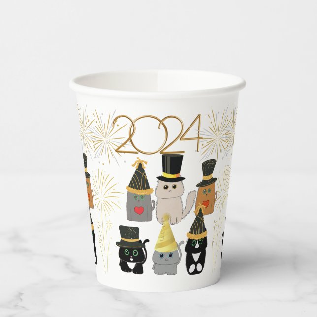 Niedliche Katzen Neujahrsfeier Pappbecher (Links)