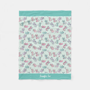 Niedliche Katzen Pastell Aquamarin Pink Lila Polka Fleecedecke
