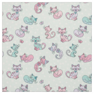 Niedliche Katzen Pastell Aquamarin Pink Lila Polka Stoff