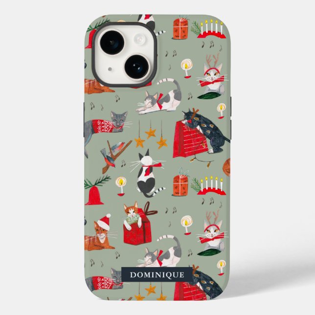 Niedliche Katzen Retro Weihnachts Case-Mate iPhone 14 Hülle (Rückseite)