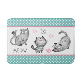 Niedliche Katzen, Schmetterlinge, Herzen, Polka-Pu Badematte