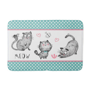 Niedliche Katzen, Schmetterlinge, Herzen, Polka-Pu Badematte
