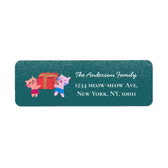 Niedliche Katzen Schnee fällt grün Weihnachten Rüc (Vorne)
