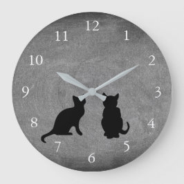 Niedliche Katzen-Silhouetten auf Tafel Große Wanduhr