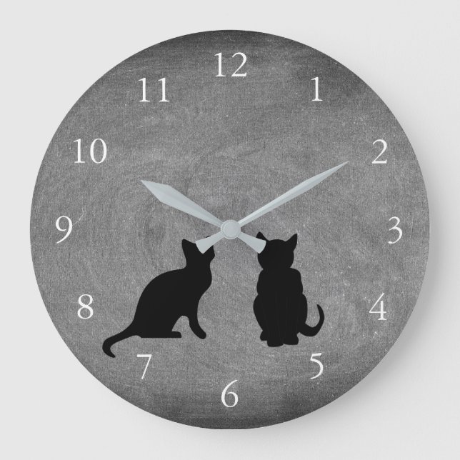 Niedliche Katzen-Silhouetten auf Tafel Große Wanduhr (Vorderseite)
