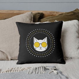 Niedliche Katzen-Sonnenbrille und Dot in Gelb Schw Kissen