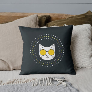 Niedliche Katzen-Sonnenbrille und Dot in gelbgraue Kissen