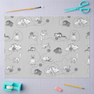 Niedliche Katzen spielen und ein schwaches Muster  Seidenpapier