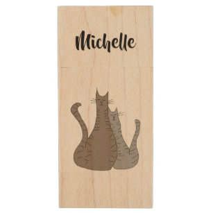 Niedliche Katzen Tabby Kätzchen Typografie Holz USB Stick