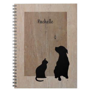 Niedliche Katzen- u. HundeSilhouetten auf Holz Notizblock