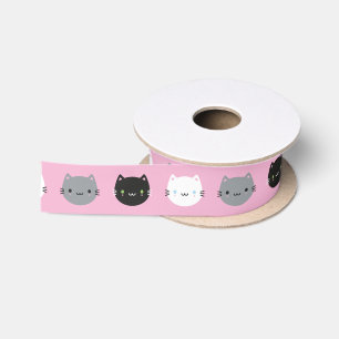 Niedliche Katzen u. Kawaii Kätzchen (Rosa) Satinband