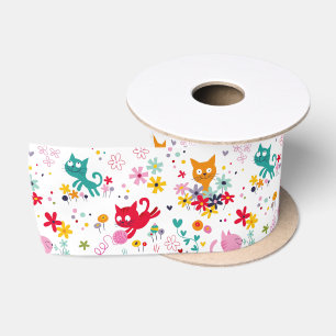 Niedliche Katzen und Blume Spaß Satinband