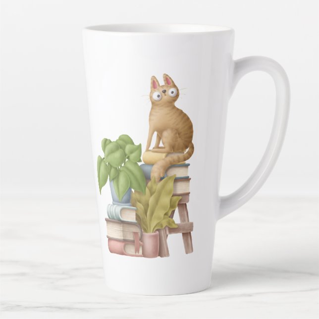 Niedliche Katzen- und Buchstapel Milchtasse (Rechts)