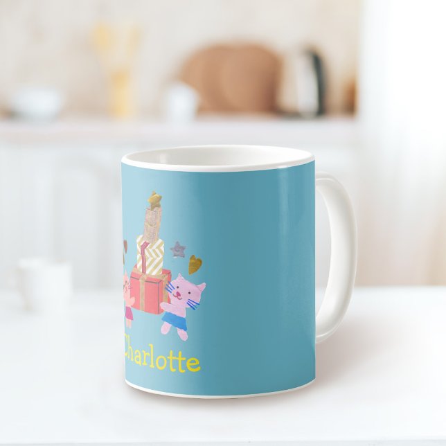 Niedliche Katzen und Geschenke| Blauer Name Kaffeetasse (Von Creator hochgeladen)