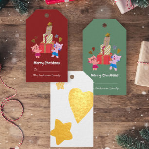 Niedliche Katzen und Geschenke Sternherz Weihnacht Geschenkanhänger