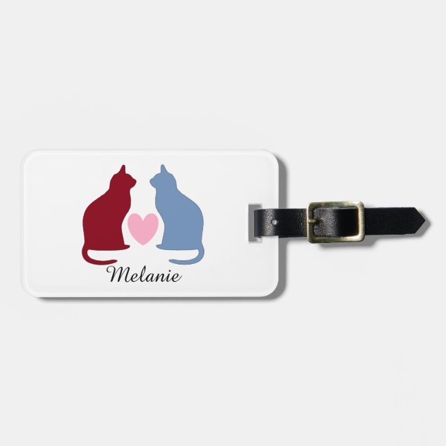 Niedliche Katzen und Herz Personalisiert Gepäckanhänger (Vorderseite horizontal)