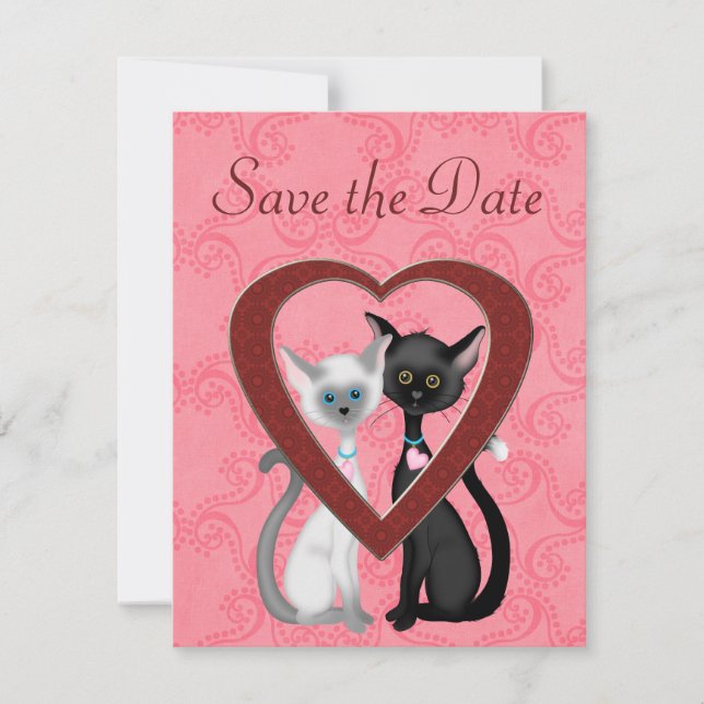 Niedliche Katzen und Herz Save the Date Hochzeitsm (Vorderseite)
