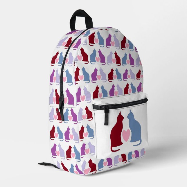 Niedliche Katzen- und Herzmuster Bedruckter Rucksack (Rückseitige Ecke links)
