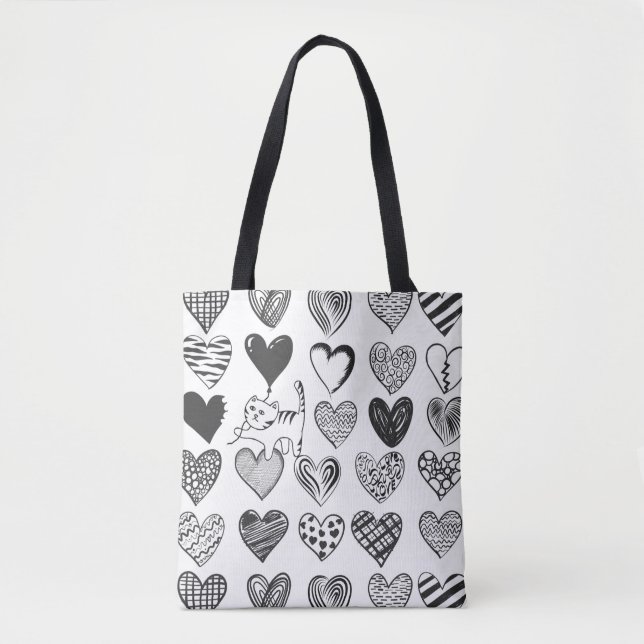 Niedliche Katzen- und Herzmuster-Illustration Tasche (Vorderseite)