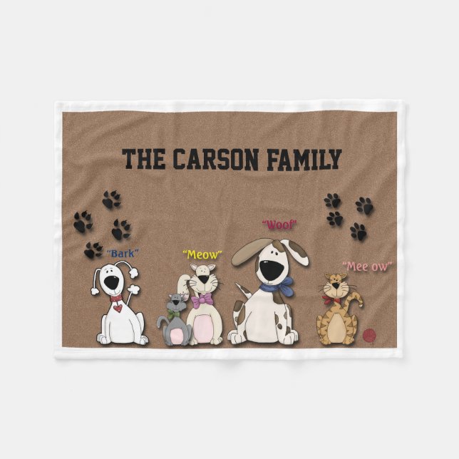 Niedliche Katzen und Hunde aus Vliesstoff Fleecedecke (Vorderseite (Horizontal))