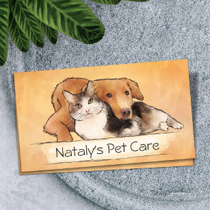 Niedliche Katzen- und Hundezeichnung Visitenkarte