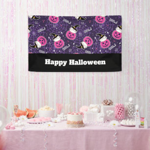 Niedliche Katzen und Kürbis Halloween-Muster Banner