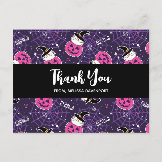 Niedliche Katzen und Kürbis Halloween Muster Danke Postkarte (Vorderseite)