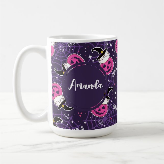 Niedliche Katzen und Kürbis Halloween-Muster Kaffeetasse (Links)